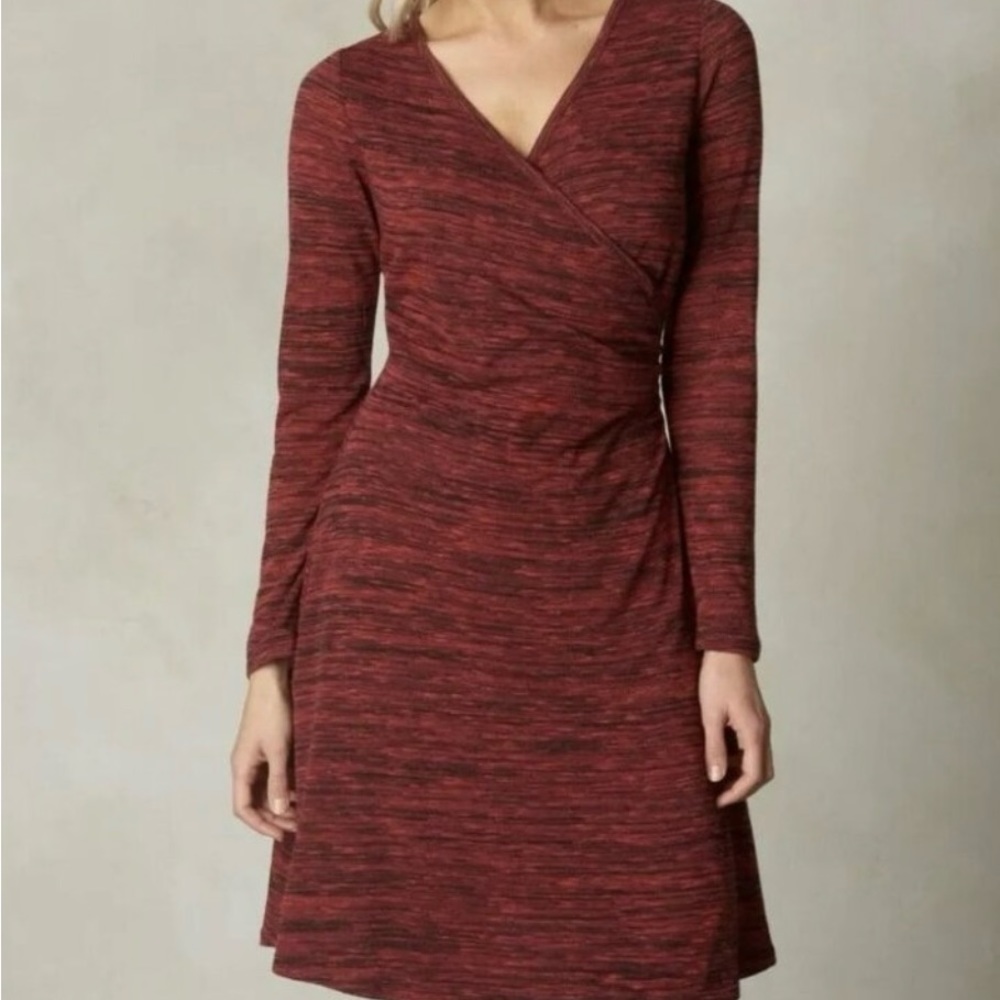 Prana Red Sheath Dress with Ruched Wrap V-Neck